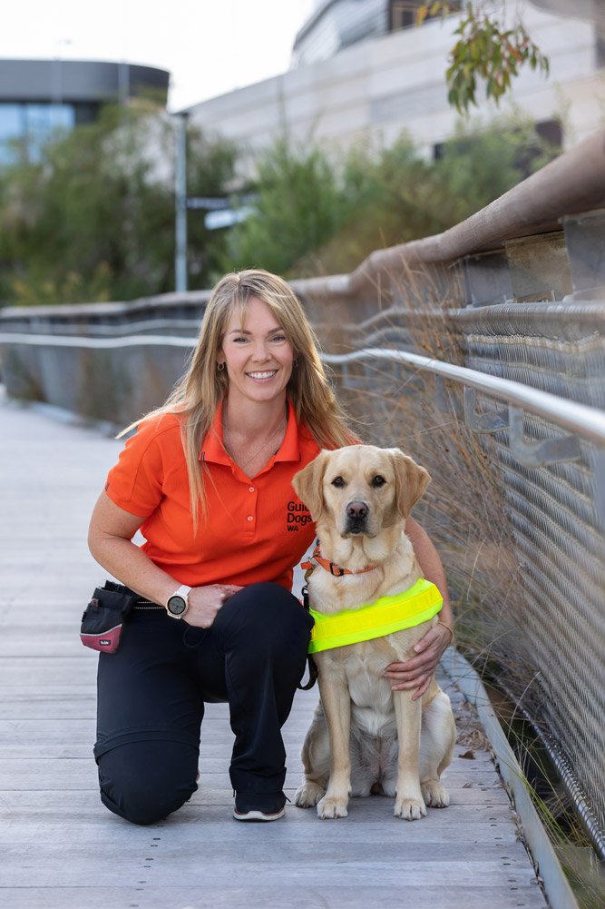 Image of a Guide Dog trainer with a Guide Dog in training.